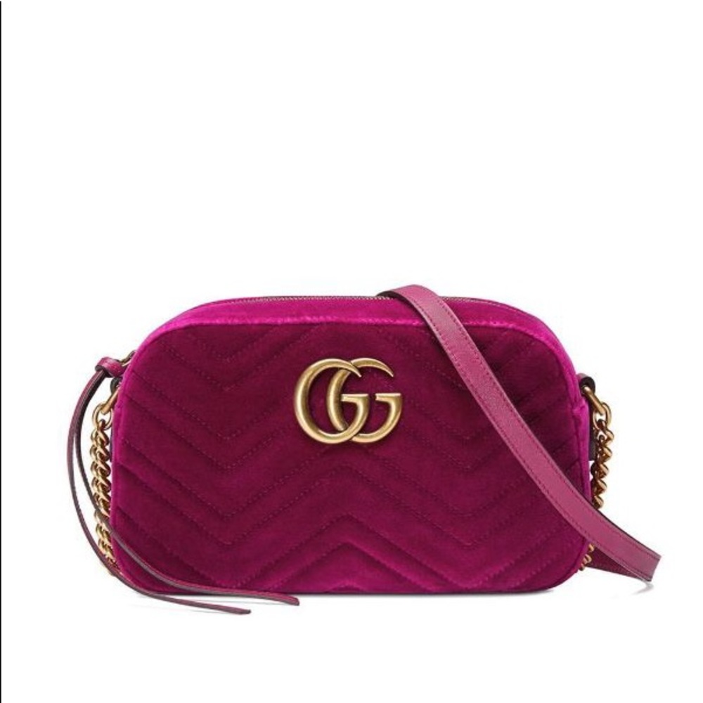 Gucci Marmont Fuschia Pink Velvet Crossbody Bag - Picture 1 of 10